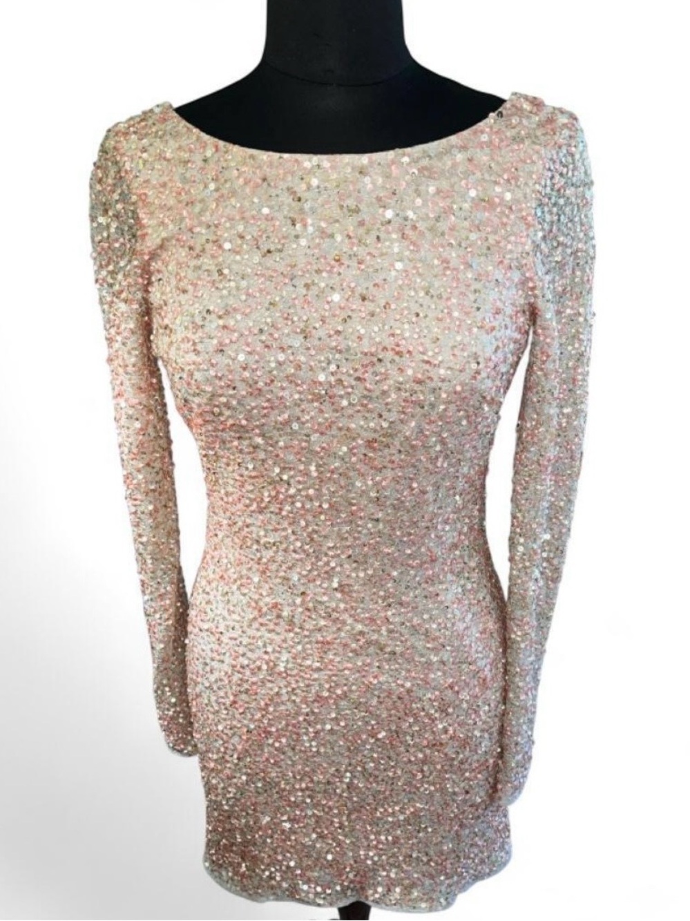 Saks Fifth Avenue Aidan Mattox Rose Gold Sequin Mesh Mini Dress Size 4
